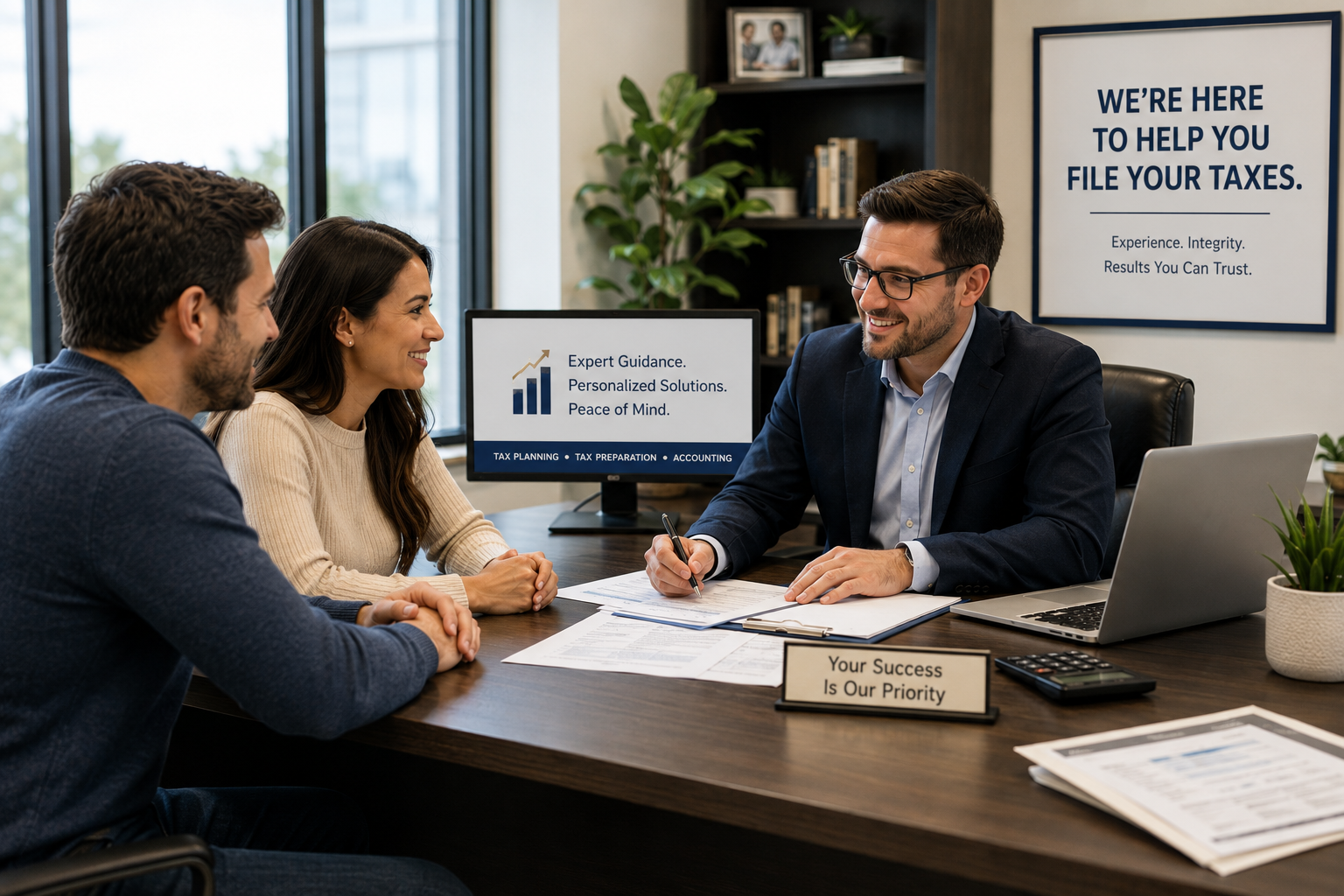 ZSS advisor meeting with clients about their tax filing